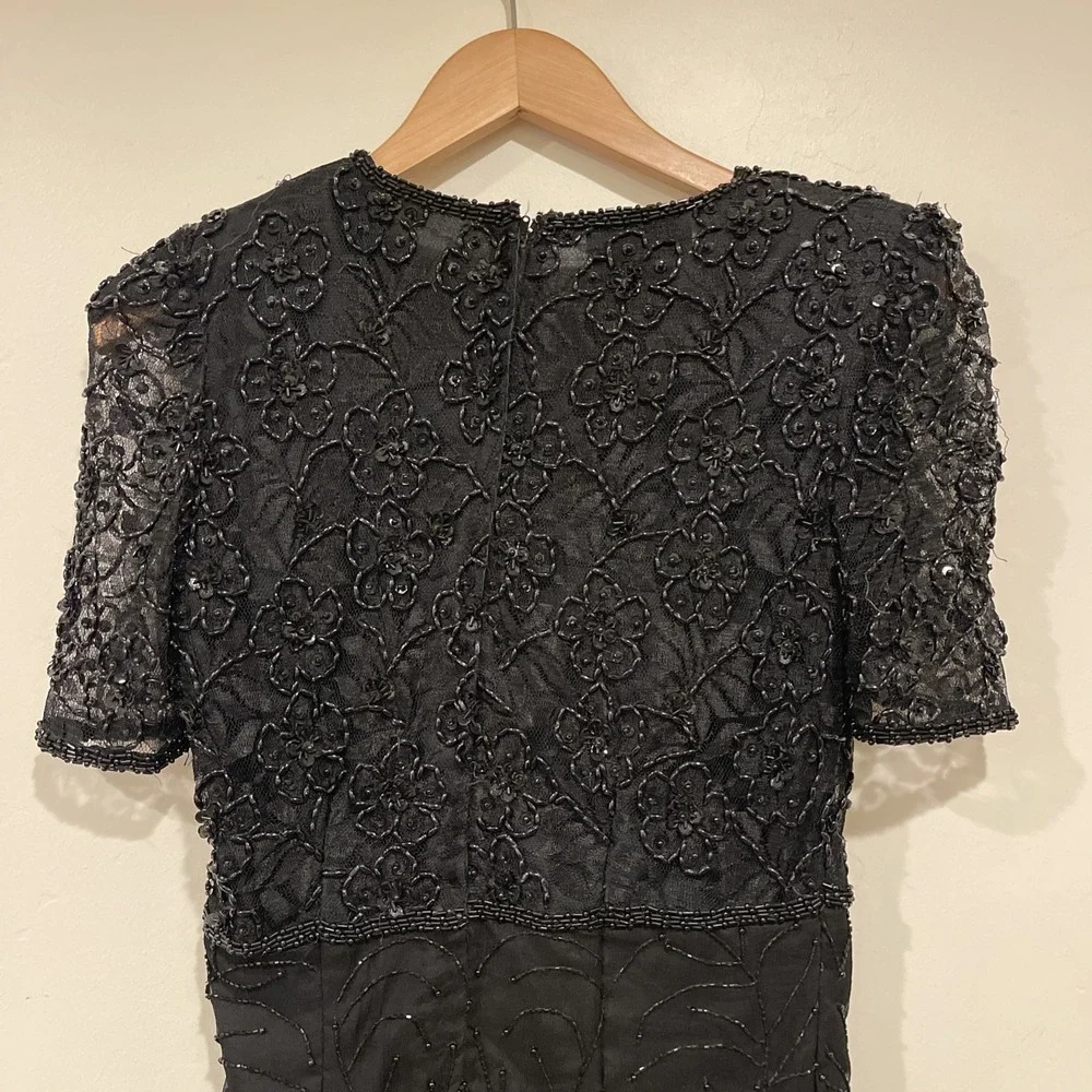 VTG B2 & US Beaded Silk Dress Sz M Black‎ Sequin Cocktail Glam Repair AS IS - Picture 5 of 12